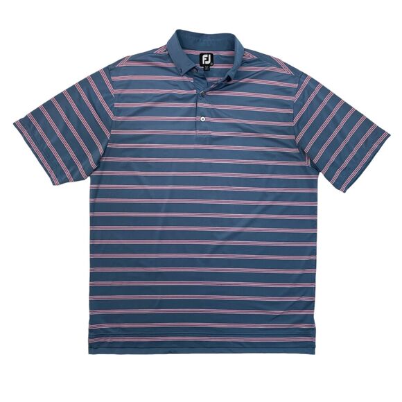 FJ FootJoy Shirt Mens L Large Blue Pink Striped Short Sleeve Golf Golfing Polo - Picture 1 of 16
